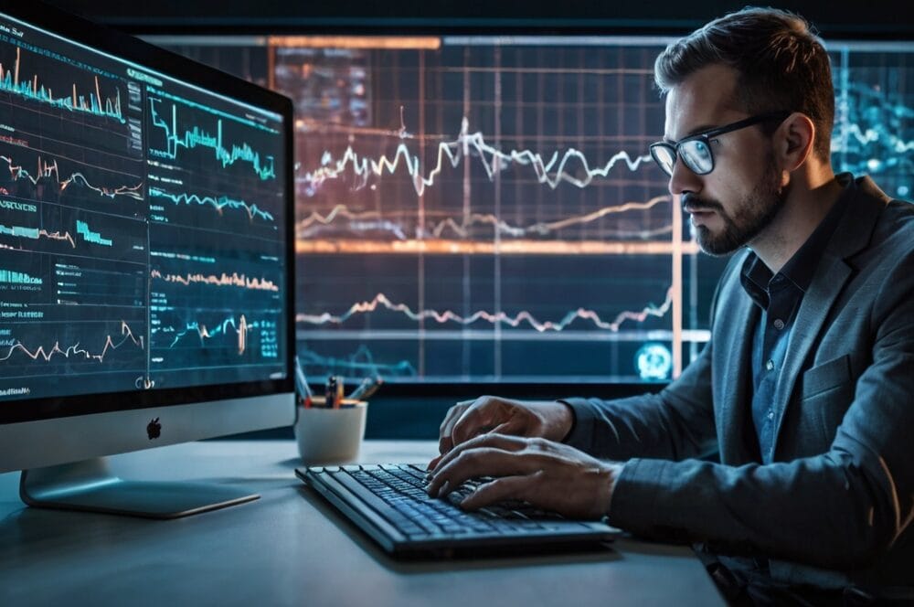 SEO-експерт аналізує дані на екрані